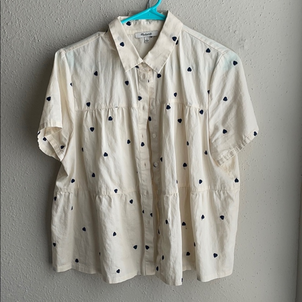 Madewell Heart Embroidered Button Front Top